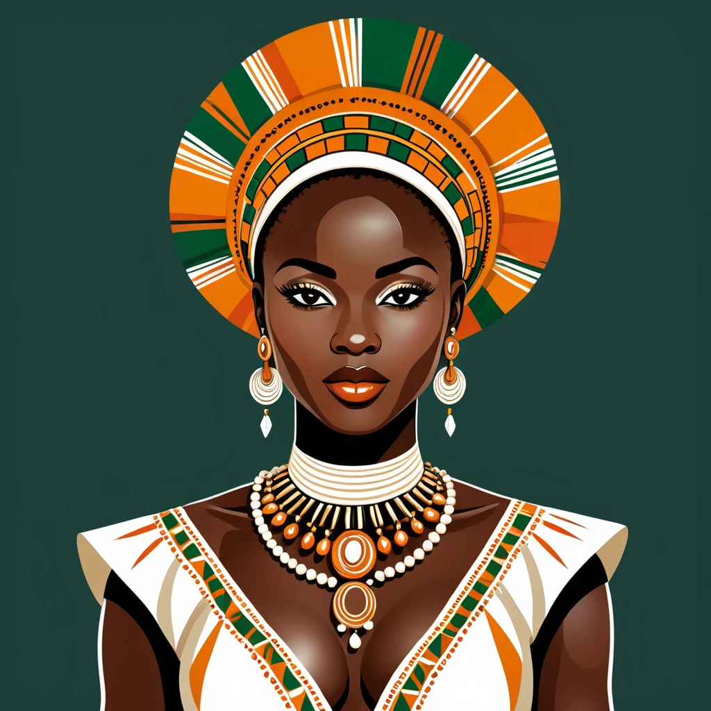woman in ivory coast folk outfit, vector graphics, strong contours, logo design
