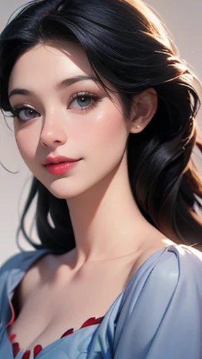 (High resolution,masterpiece:1.2),(Realistic:1.37)"(Highest quality, High resolution, Very detailed, Realistic), ((Disney's Snow White:1.3)), (Old-fashioned smile:1.1), Detailed facial features, Long and graceful neck, Brunette, Red ribbon, (Disney's Snow Whiteの衣装:1.3), Calm and graceful posture, Soft and delicate lighting, Classical Oil Painting Medium, Vibrant colors, Delicate background with floral motifs", Dreamy atmosphere, Surrealism,Mysterious Aura