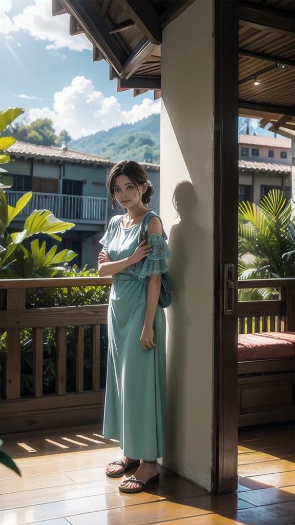 A big amount of woman standing in the big tropical hotel lobby waiting for them to check in, higl quality, ultra graphics, 4K resolution