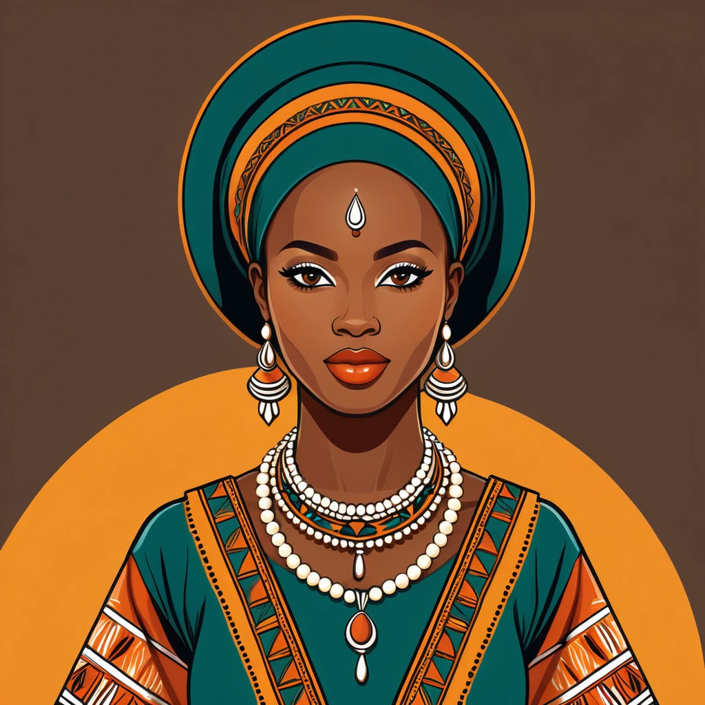 woman in niger folk outfit, vector graphics, strong contours, logo design
