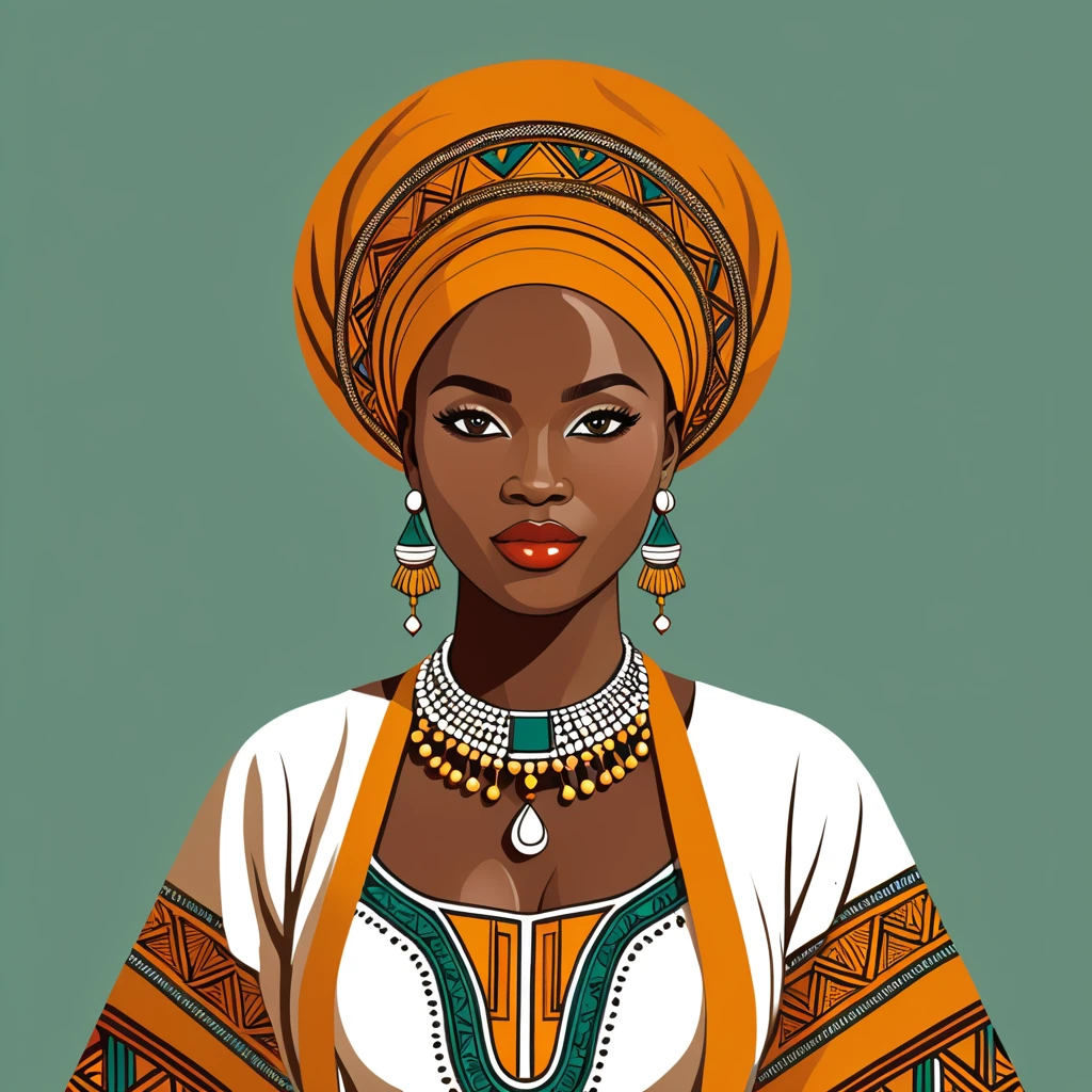 woman in niger folk outfit, vector graphics, strong contours, logo design