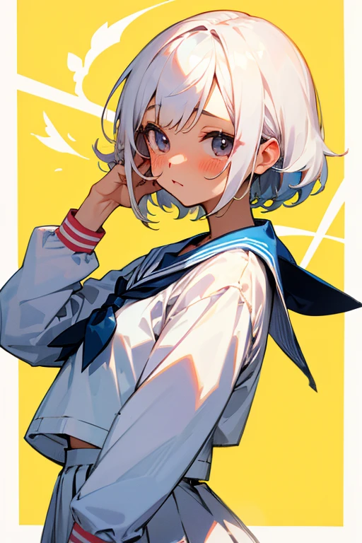 Short white hair, blush, high school 、Sailor suit、Headbang 2.、cute、Beautiful woman、