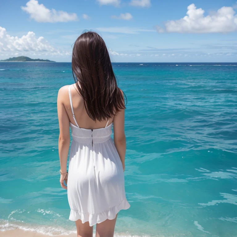 Ocean Solo traveler woman Back view きれいなOcean