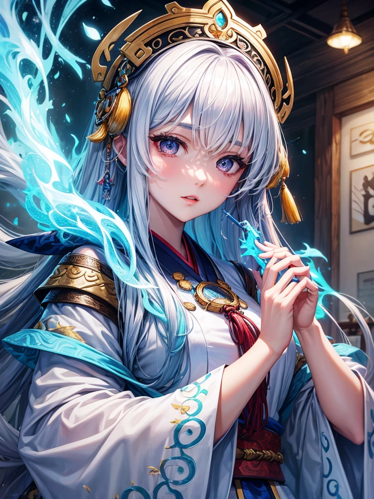 A woman with a beautiful face that would make a god jealous, classic Korean clothing, and a hunter image,<lora:femaleNobleClassHanbok