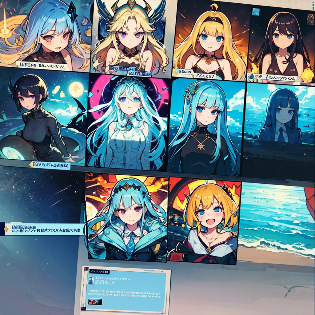 Goddess summons heroes, summoning circle, blue pentagram, text level 1 above head