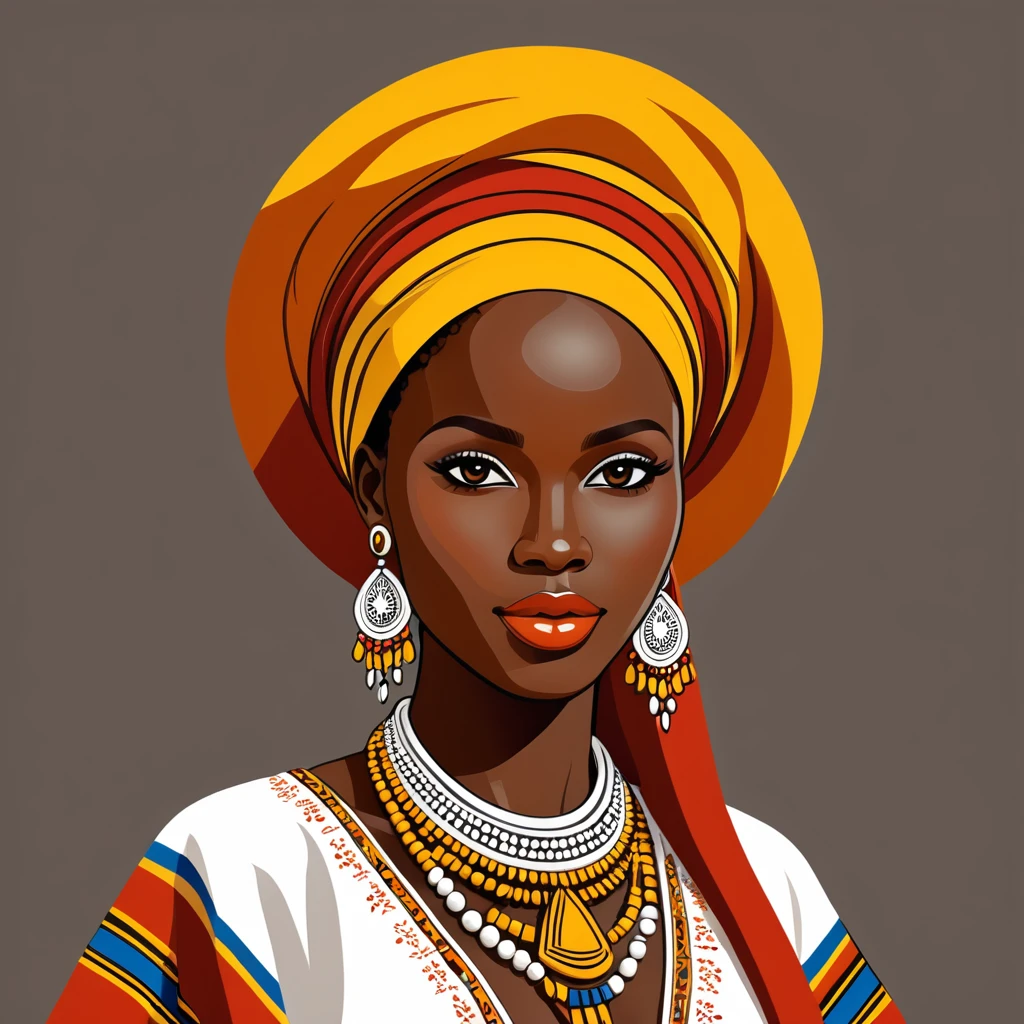 woman in chad folk outfit, vector graphics, strong contours, logo design