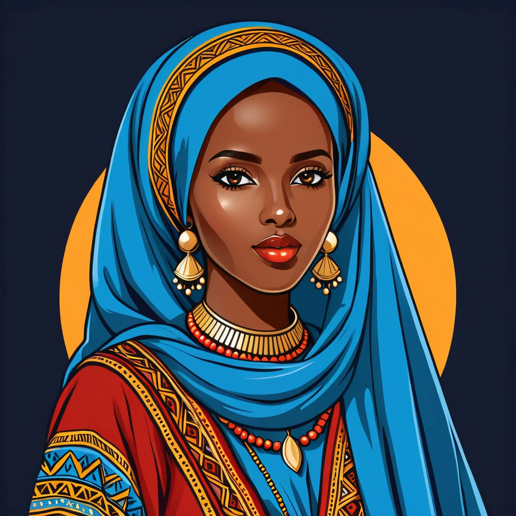 woman in somalia folk outfit, vector graphics, strong contours, logo design