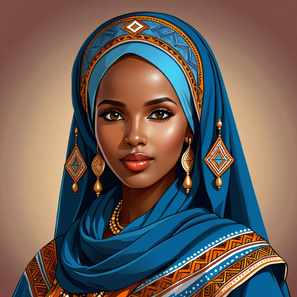 woman in somalia folk outfit, vector graphics, strong contours, logo design