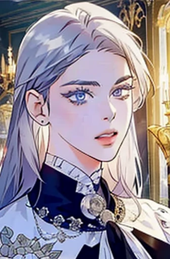 a determined victorian era woman in her late 20's, merchant, straight white medium-length hair, striking purple eyes, detailed realistic portrait, photorealistic, hyperrealistic, 8k, detailed clothing, beautiful detailed eyes, beautiful detailed lips, extremely detailed face, intricate ornate details, cinematic lighting, dramatic shadows, warm color tones, natural lighting, highly detailed, masterpiece, artstation, sharp focus, hyper detailed