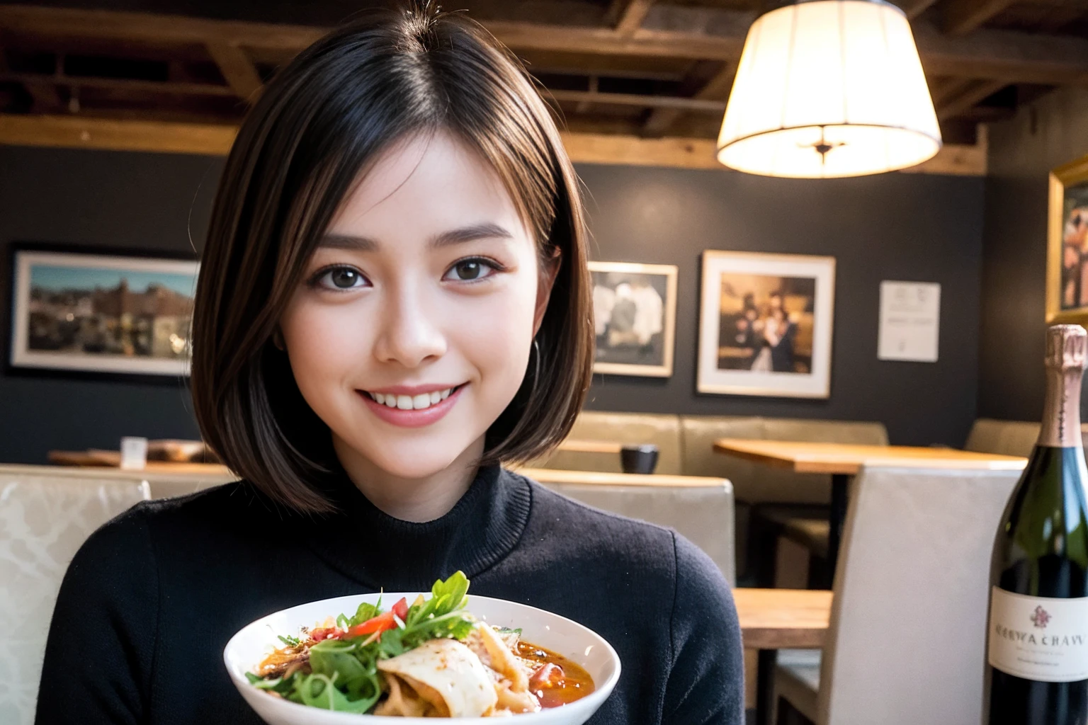 ((Highest quality、8k、masterpiece:1.3))、slimカップル、modelカップル、(Realistic, Intricate details:1.2), full-course dinner、wine 、Amazing view of the sunset sky and clouds、A bright smile、The wonderfulness of smile、Bright image、wineの美しさ, Beautiful Face, blue eyes, The light shines on your face, blush, short hair,Bright Face、 (Age 45), 48 years old, 赤wine 、Appetizers、Italian food、wine bottle、Champagne、スパークリングwine、Two beauties、Brown Hair、Shortcuts、Long sleeve shirt、dress、Beautiful woman 1, (slimな顔), (The body is slim), (Brown Hair), (Shortcuts), cheeks turn a little red,Attractive beauty、restaurant, In a prominent place (From the waist up) Nova Frog Style, actress, model, Upper Body, 白wine, slim, wineグラス, 中央に置かれたwineグラス, smile, (smile: 1.15), Beautiful fine grain, Depth f/2,saturation, High Contrast, Strong light and shadow,Moist Body:1.5、3D texture、Delicate eyes、Brown Hair、The hair is very shiny、