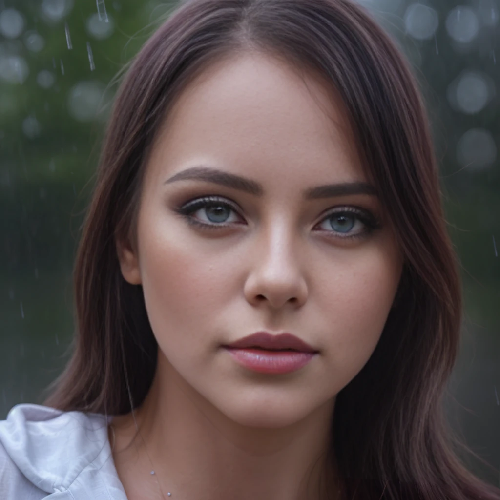 a cherry blossom flower in the rain at night, a distant view, girl looking down, interconnected, (best quality,4k,8k,highres,masterpiece:1.2),ultra-detailed,(realistic,photorealistic,photo-realistic:1.37),HDR,UHD,studio lighting,ultra-fine painting,sharp focus,physically-based rendering,extreme detail description,professional,vivid colors,bokeh,beautiful detailed eyes,beautiful detailed lips,extremely detailed eyes and face,longeyelashes,1girl,cinematic,dramatic lighting,moody colors,rainy weather,night scene,nature,landscape,introspective