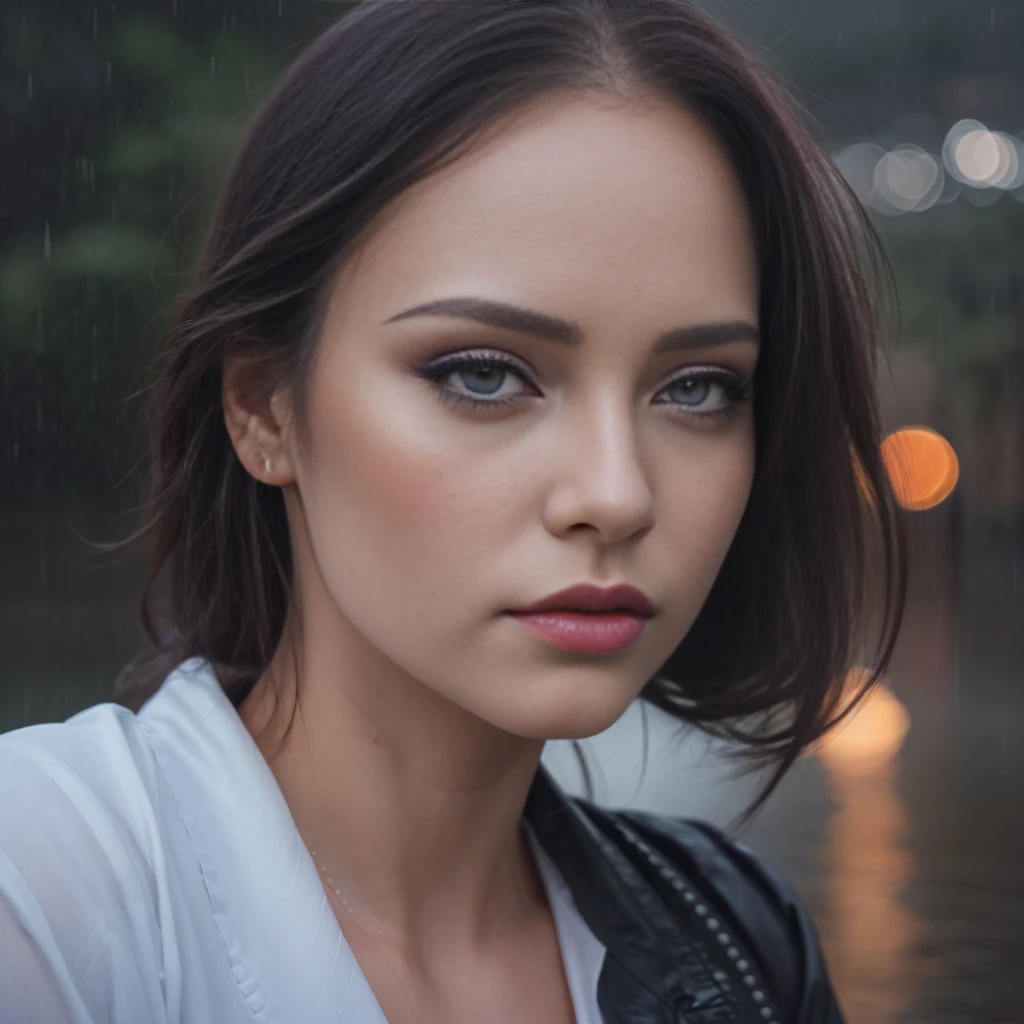 a cherry blossom flower in the rain at night, a distant view, girl looking down, interconnected, (best quality,4k,8k,highres,masterpiece:1.2),ultra-detailed,(realistic,photorealistic,photo-realistic:1.37),HDR,UHD,studio lighting,ultra-fine painting,sharp focus,physically-based rendering,extreme detail description,professional,vivid colors,bokeh,beautiful detailed eyes,beautiful detailed lips,extremely detailed eyes and face,longeyelashes,1girl,cinematic,dramatic lighting,moody colors,rainy weather,night scene,nature,landscape,introspective