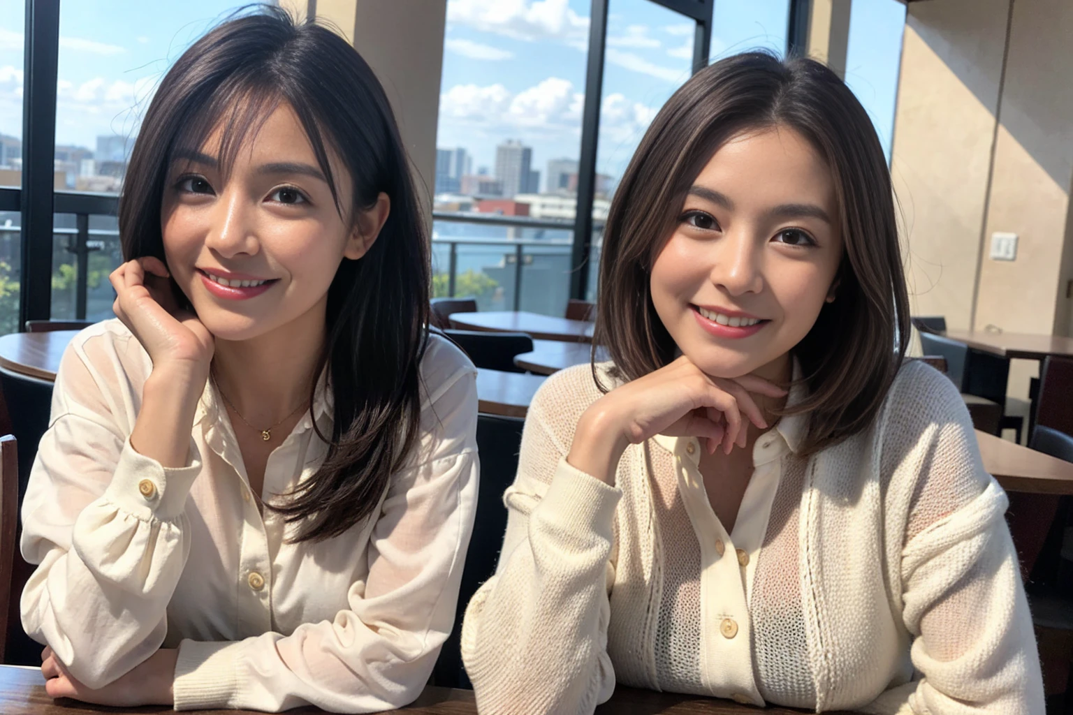 ((Highest quality、8k、masterpiece:1.3))、slimカップル、modelカップル、(Realistic, Intricate details:1.2), full-course dinner、wine 、Amazing view of the sunset sky and clouds、A bright smile、The wonderfulness of smile、Bright image、wineの美しさ, Beautiful Face, blue eyes, The light shines on your face, blush, short hair,Bright Face、 (Age 45), 48 years old, 赤wine 、Appetizers、Italian food、wine bottle、Champagne、スパークリングwine、Two beauties、Brown Hair、Shortcuts、Long sleeve shirt、dress、Beautiful woman 1, (slimな顔), (The body is slim), (Brown Hair), (Shortcuts), cheeks turn a little red,Attractive beauty、restaurant, In a prominent place (From the waist up) Nova Frog Style, actress, model, Upper Body, 白wine, slim, wineグラス, 中央に置かれたwineグラス, smile, (smile: 1.15), Beautiful fine grain, Depth f/2,saturation, High Contrast, Strong light and shadow,Moist Body:1.5、3D texture、Delicate eyes、Brown Hair、The hair is very shiny、