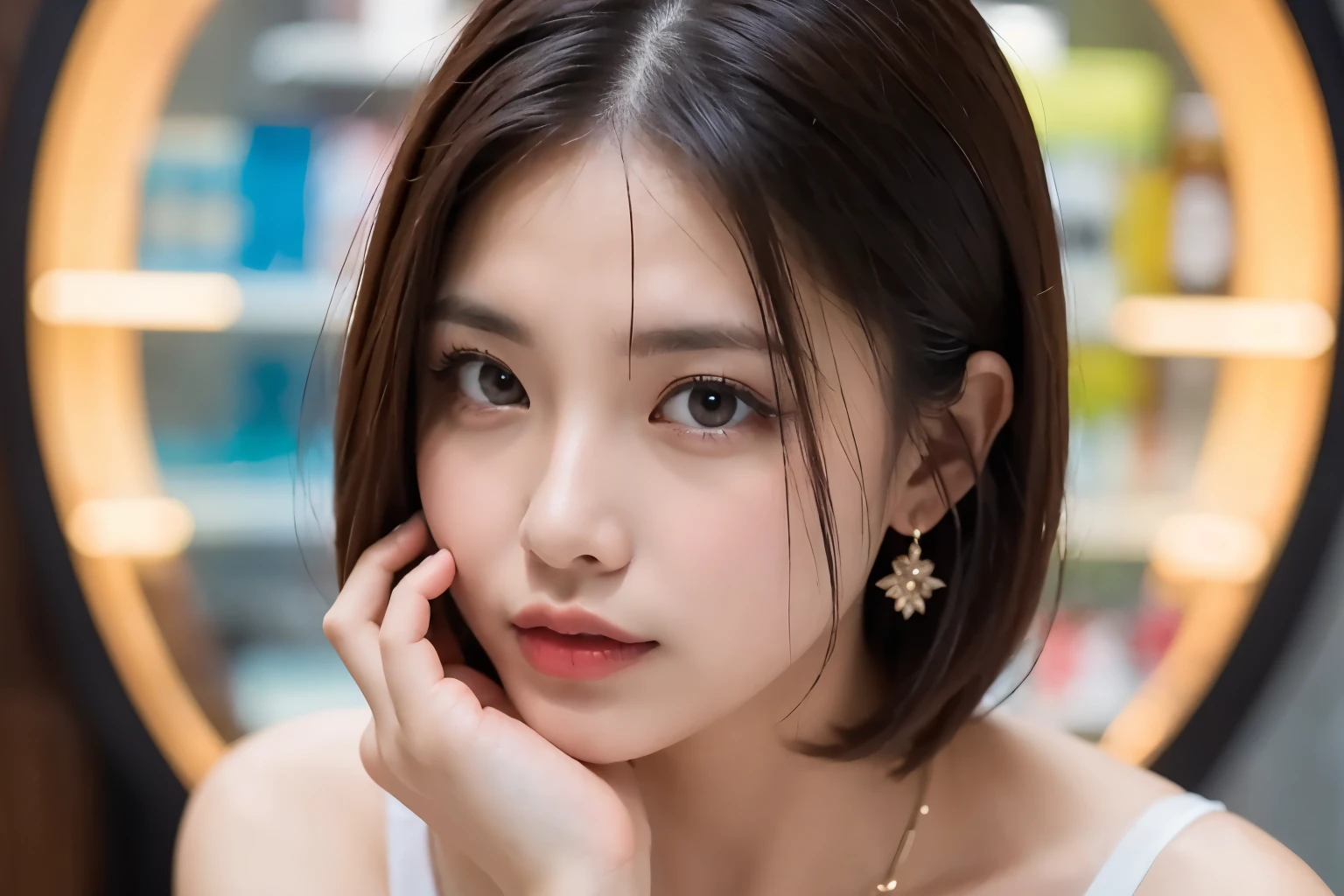 (((masterpiece))), (((最high quality: 1.4))), ((Super detailed: 1.4)) ,Beautiful woman paints her lips with lipstick. Beautiful woman face, The finer details, high quality, high quality. Vivid and True Colors