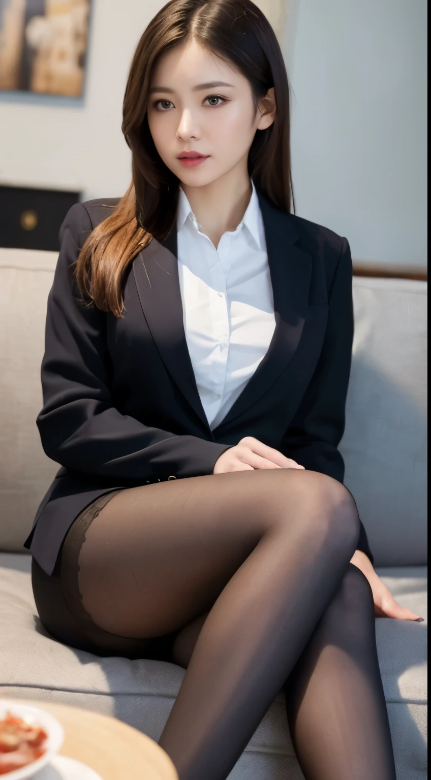 (((masterpiece))), (((Highest quality: 1.4))), ((Super detailed: 1.4)) ,
There is a woman sitting cross-legged on the sofa, (Wearing ultra-realistic pantyhose)、((Wearing a strict business suit)), Various poses, 30-year-old woman, 30-year-old woman, Beautiful mature woman, translator, height: 165cm, Full Leg、RAW Photos, (8k、Highest quality、masterpiece:1.2)、(Intricate details:1.4)、(Realistic:1.4)、Octane Rendering、Complex 3D rendering with ultra-detail, Studio Lighting, Rim Light, Sharp details, Super Detail, Realistic skin texture, detailed aspects, Beautiful details in the eyes, Highly detailed CG Unity 16k wallpaper, Makeup, (Detailed Background:1.2), Shiny skin、turn around、Bare thighs!!!、