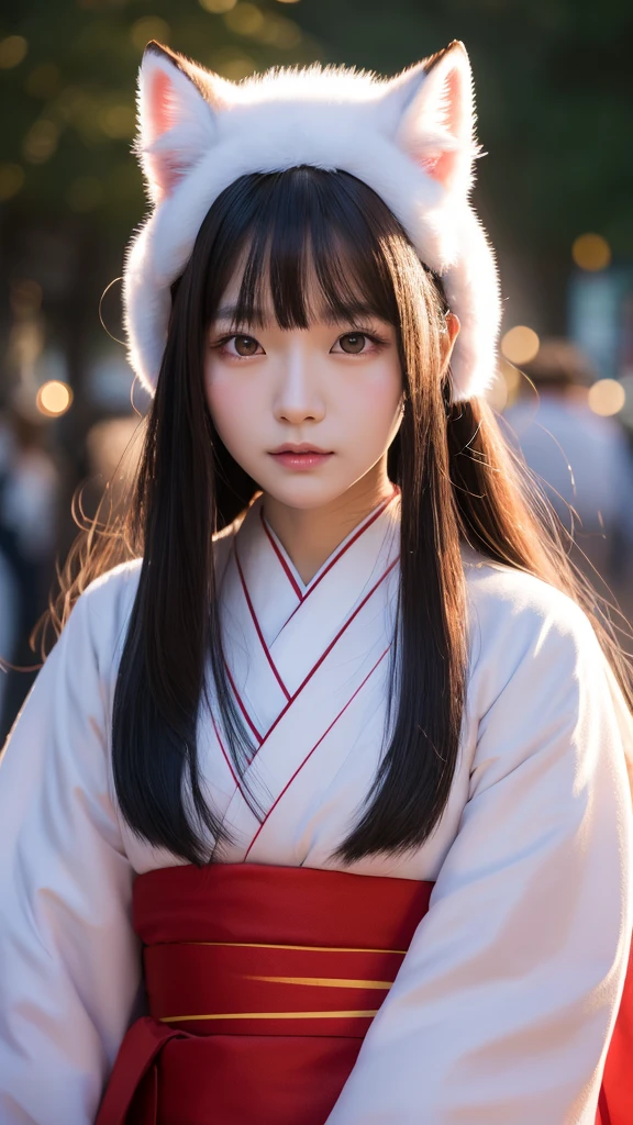 White Demon Fox、Nine-tailed Fox、Japanese women、kimono、Fair skin、Red lines on face、8K、I have long hair、night、front face