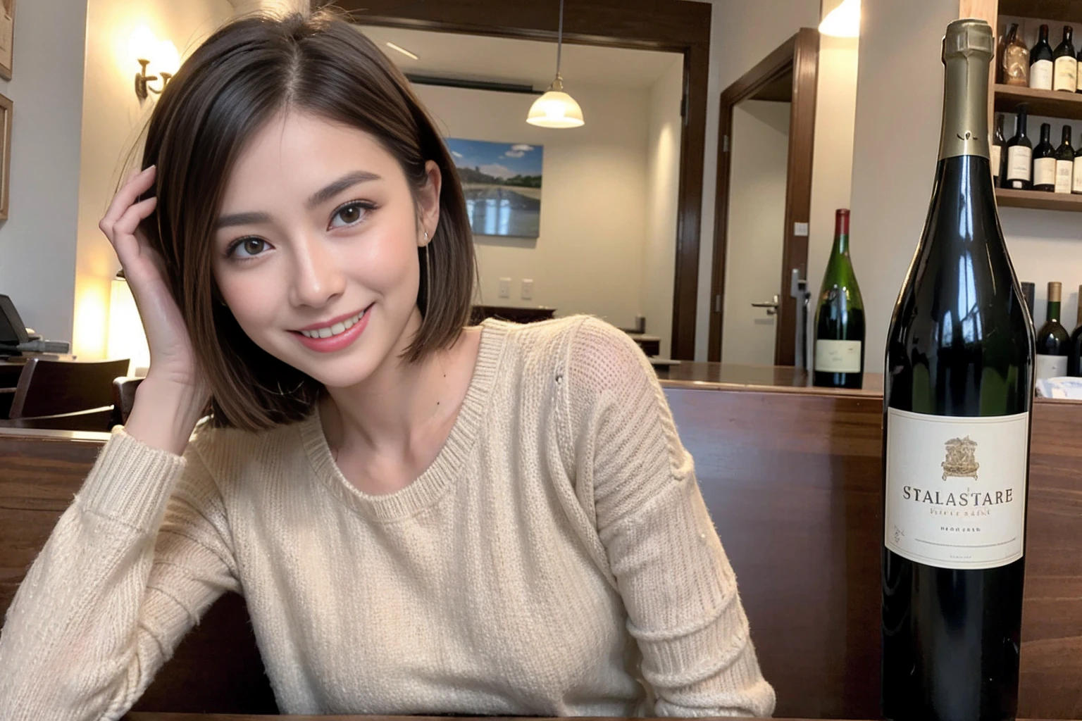 (Realistic:1.1),(masterpiece,Highest quality),8k,(56 years old), 53 years old, ベリーslimボディ、slimカップル、Tight waist,Upper Body,full-course dinner、wine 、Amazing view of the sunset sky and clouds、Perfect Anatomy, Brown Hair, short hair,Random Hairstyles,((Highly detailed face and eyes:1.2)),Perfect golden ratio face,Long sleeve shirt、dress,(smile:1.2)、Shortcuts、cute、(Realistic, Intricate details:1.2), A bright smile、short hair,Bright Face、赤wine 、Appetizers、Italian food、wine bottle、Champagne、スパークリングwine、(slimな顔), (The body is slim), (Brown Hair), (Shortcuts), Upper Body, 白wine, slim, wineグラス,