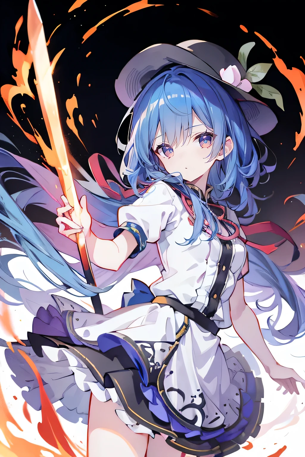 Anime girl holding a sword in fire，Anime epic artwork，4kAnime Wallpaper，Anime Art Wallpaper 4K，Anime Art Wallpaper 4K，Anime Art Wallpaper 4K，Anime Art Wallpaper 4K，Anime Wallpaper4K，Anime Wallpaper4K，Anime Wallpaper，Anime Wallpaper，HD Anime Wallpaper，Anime style 4k, 4k comics wallpaper，Black and white silhouette，Long light blue hair