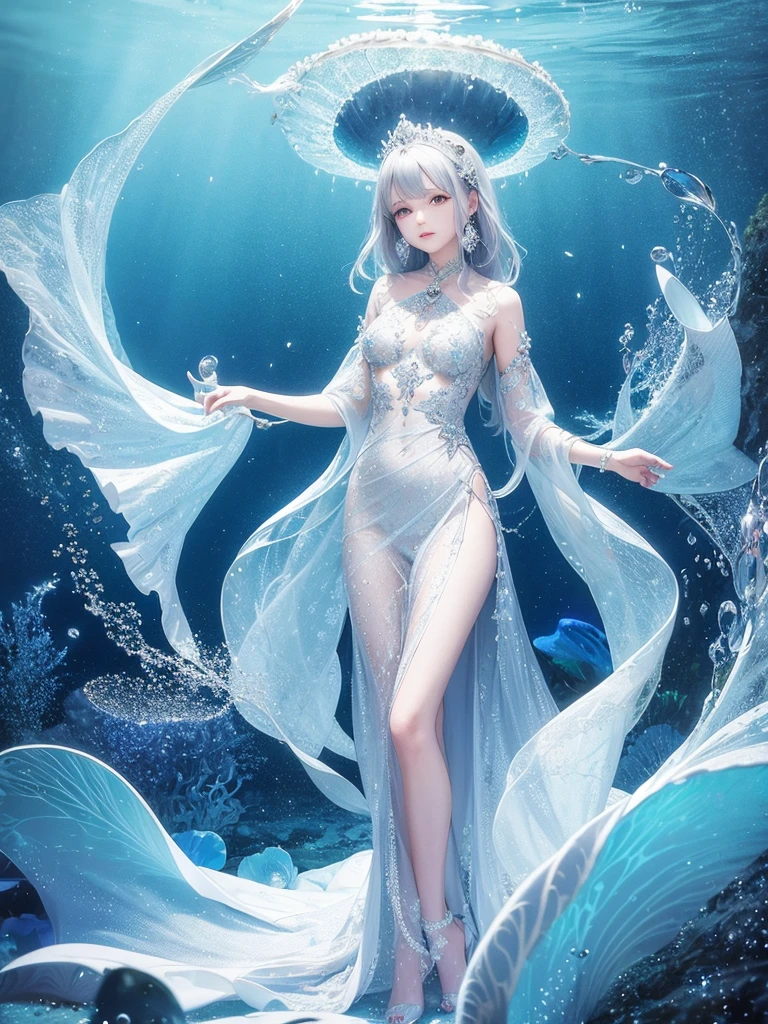 Best quality,masterpiece,Ultra-high resolution,Clear face,(Reality:1.4),RAW photos,Cold Light,Woman wearing transparent clothes underwater,Full body image,Wallpaper Anime Blue Water,Guvitz-style artwork,closeup fantasy with water magic,author:Yang J,Guvitz,A beautiful artistic illustration,Water Nymphs,Beautiful digital artwork,Beautiful digital illustrations,Li Song,Beautiful anime portrait,Bovo's art style
