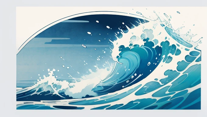 Wave design, Simple, pattern, Can draw, 美しいWave design, Japanese style、Ukiyo-e、No border、There is momentum、Monotonous colors、White background、Only waves