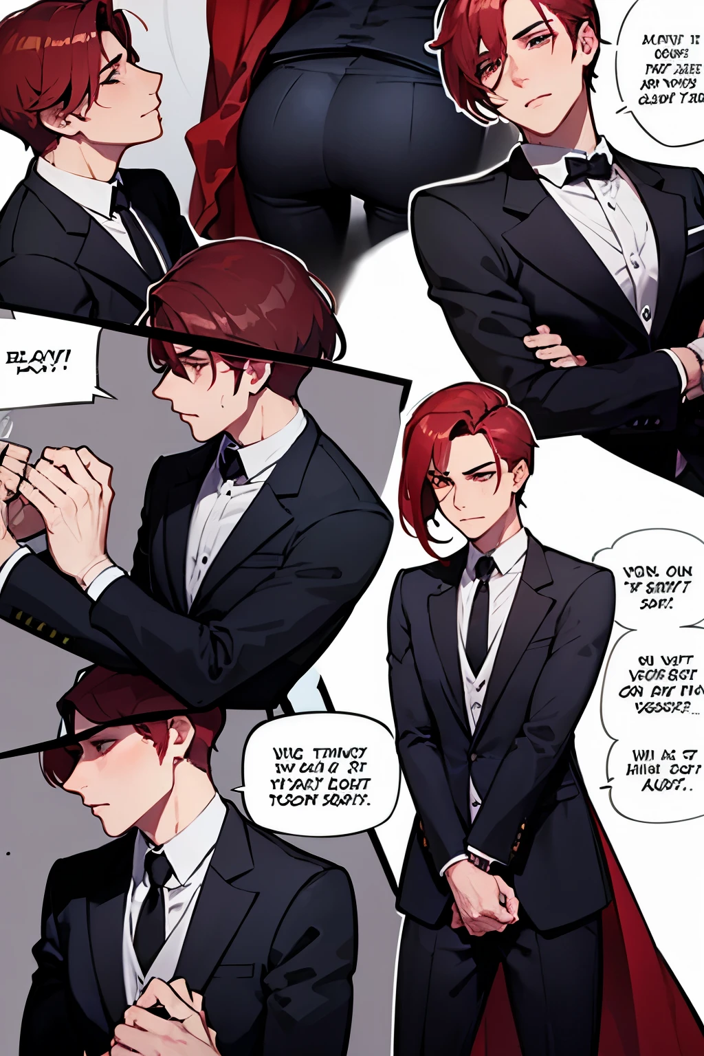 Men gay couple one elegant character with dark suit and gloves police investigator and another more delicate and provocative malicious redhead
