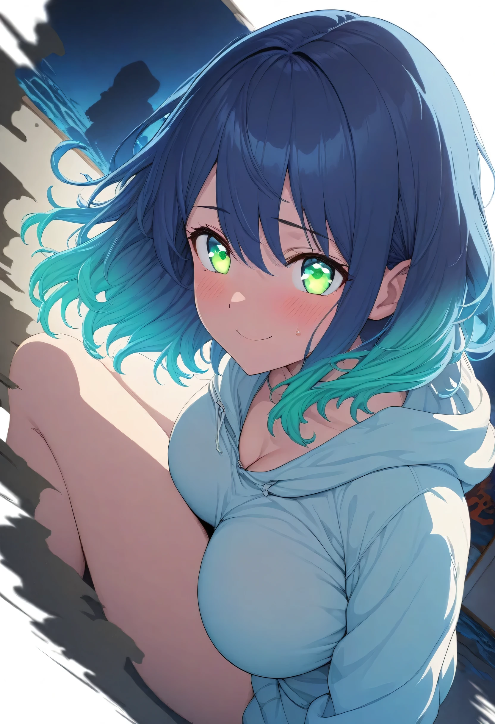 One Girl、Blue Hair、Green Eyes、Medium Hair、Gradient Hair、blue hair
green eyes
medium hair
gradient hair,Detailed Background, masterpiece, Highest quality, smile, ornament, hoodie, Portraiture, Blue Neon, graffiti, dark, night, Glowing Eyes, ブラックライトmasterpiece, Highest quality, One Girl,(((Beautiful blue ocean hair color)))、short hair, (Emerald green eyes:1.5), , Yellow pubic hair growing in the eyes, (Large breasts:1.2), break looking at viewer, break indoors, break (masterpiece:1.2), highest qual,High resolution, unそれy 8k wallpaper, (shape:0.8), (Beautiful and beautiful eyes:1.6), Highly detailed face, Perfect lighting, Extレムely detailed CG, (Perfect hands, Perfect Anatomy)、Wistful face、Haa、Embarrassing expression(1:2)、Rough I breatheing、(((Legs wide open)))、(((White Background)))、White Background、Red face、blush、Embarrassing、Dynamic pose、whole body、Sweat、I breathe、panic、panic、((whole body))