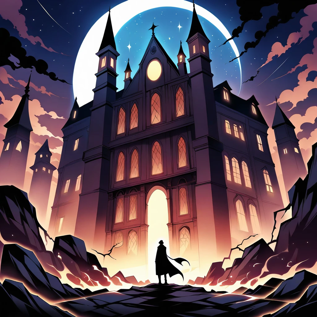 A dark and foreboding night, with a crescent moon hanging low in the sky like a scythe, casts an eerie glow on Miskatonic University's ancient stone buildings. The air reeks of decay and forgotten knowledge as Professor Emerson, a bespectacled and erudite magical detective, emerges from the shadows. His eyes burn with an otherworldly intensity as he surveys the chaos-wracked campus. With the Necronomicon's forbidden secrets whispering in his ear, he prepares to confront the despicable evil that has awakened, its presence stirring the fearsome old gods from their millennia-long slumber., masterpiece, incredibly absurd resolution, absolute resolution, super high resolution,