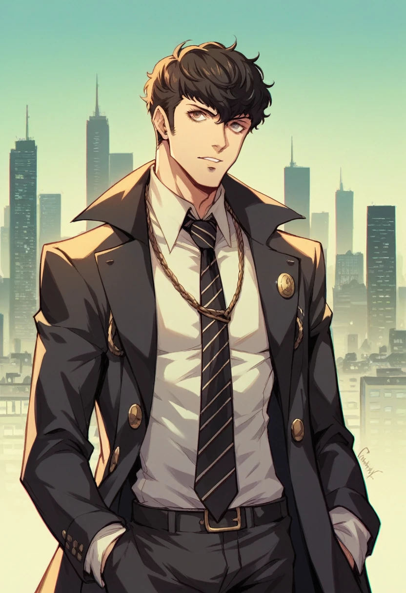 Human Male , wearing Sweater  ,Tie , hair Style ,Persona Style , Coat , London city