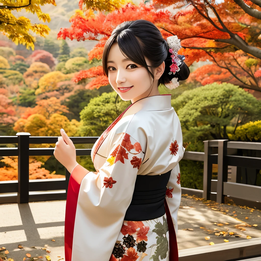 ((masterpiece, Highest quality,Edge Quality)),smile,Grin,
Edge JF_clothing,woman wearing Edge JF_kimono,Autumn scenery,Autumn Tree々and leaves
 