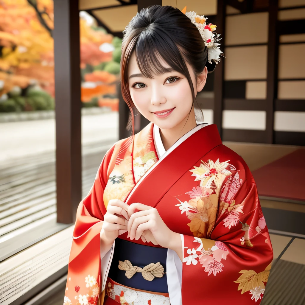 ((masterpiece, Highest quality,Edge Quality)),smile,Grin,
Edge JF_clothing,woman wearing Edge JF_kimono,Autumn scenery,Autumn Tree々and leaves