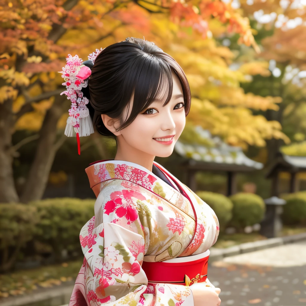 ((masterpiece, Highest quality,Edge Quality)),smile,Grin,
Edge JF_clothing,woman wearing Edge JF_kimono,Autumn scenery,Autumn Tree々and leaves