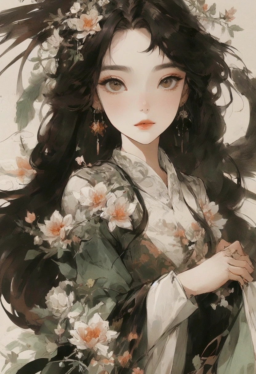 A Ming Dynasty figure painting in the style of Tang Yin, featuring a beautiful woman holding a flower with a bird perched on her finger.