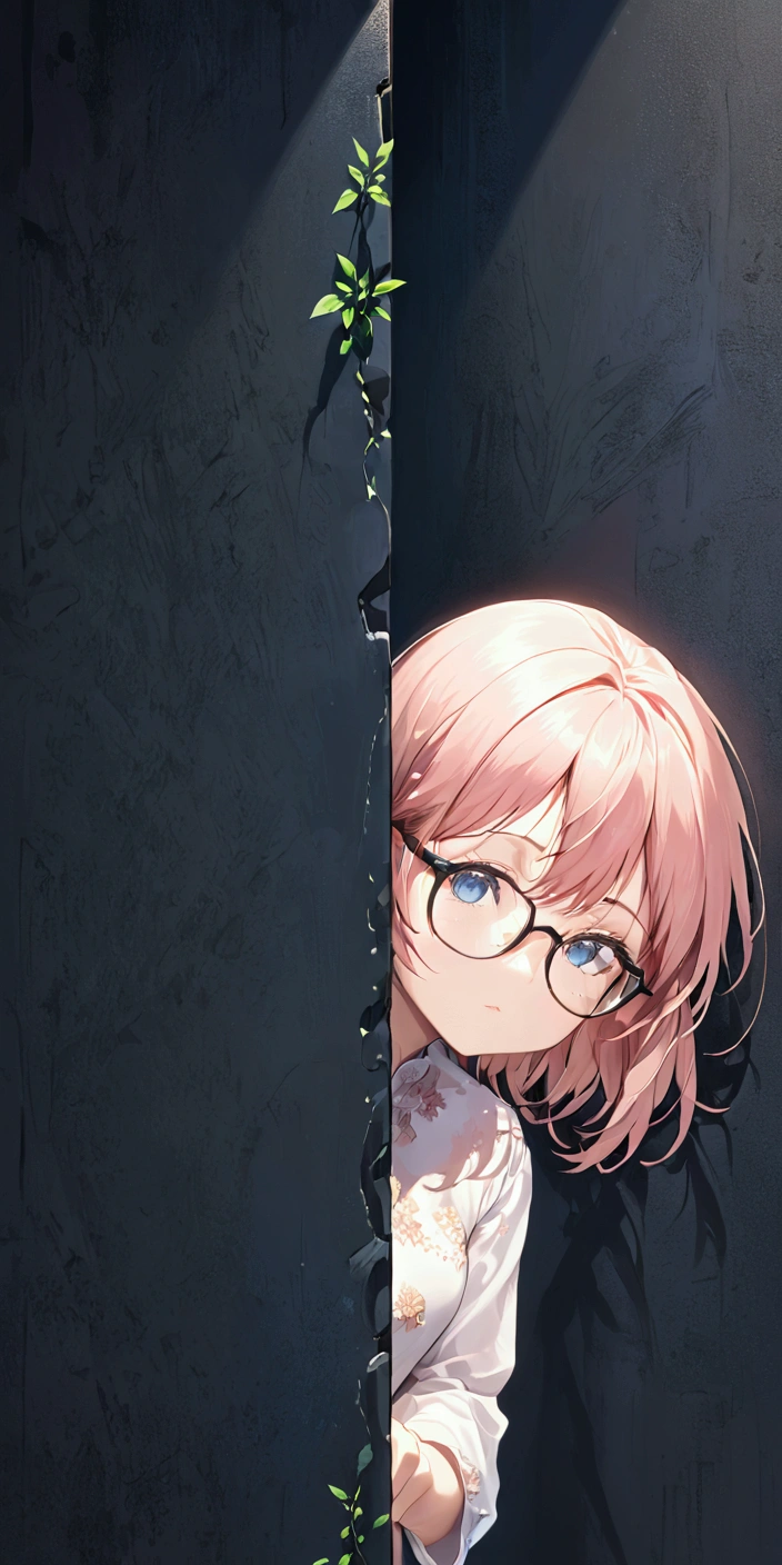 anime girl peeking out from behind a black wall, with glasses, anime visual of a cute girl, hints of yayoi kasuma, sayori, 4 k manga wallpaper, best anime 4k konachan wallpaper, 4k anime wallpaper, anime cover, distant!!, without glasses, girl with glasses, high quality portrait, with glasses on, anime moe artstyle