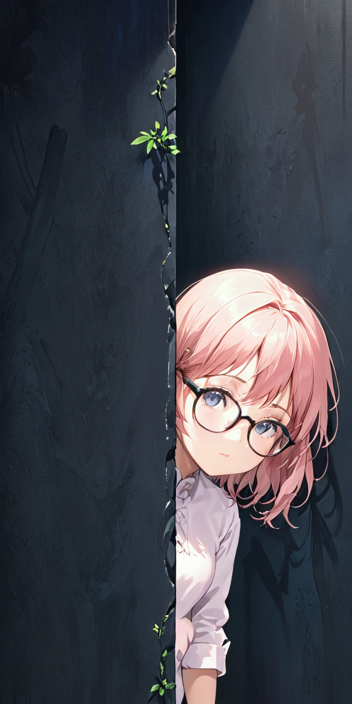 anime girl peeking out from behind a black wall, with glasses, anime visual of a cute girl, hints of yayoi kasuma, sayori, 4 k manga wallpaper, best anime 4k konachan wallpaper, 4k anime wallpaper, anime cover, distant!!, without glasses, girl with glasses, high quality portrait, with glasses on, anime moe artstyle