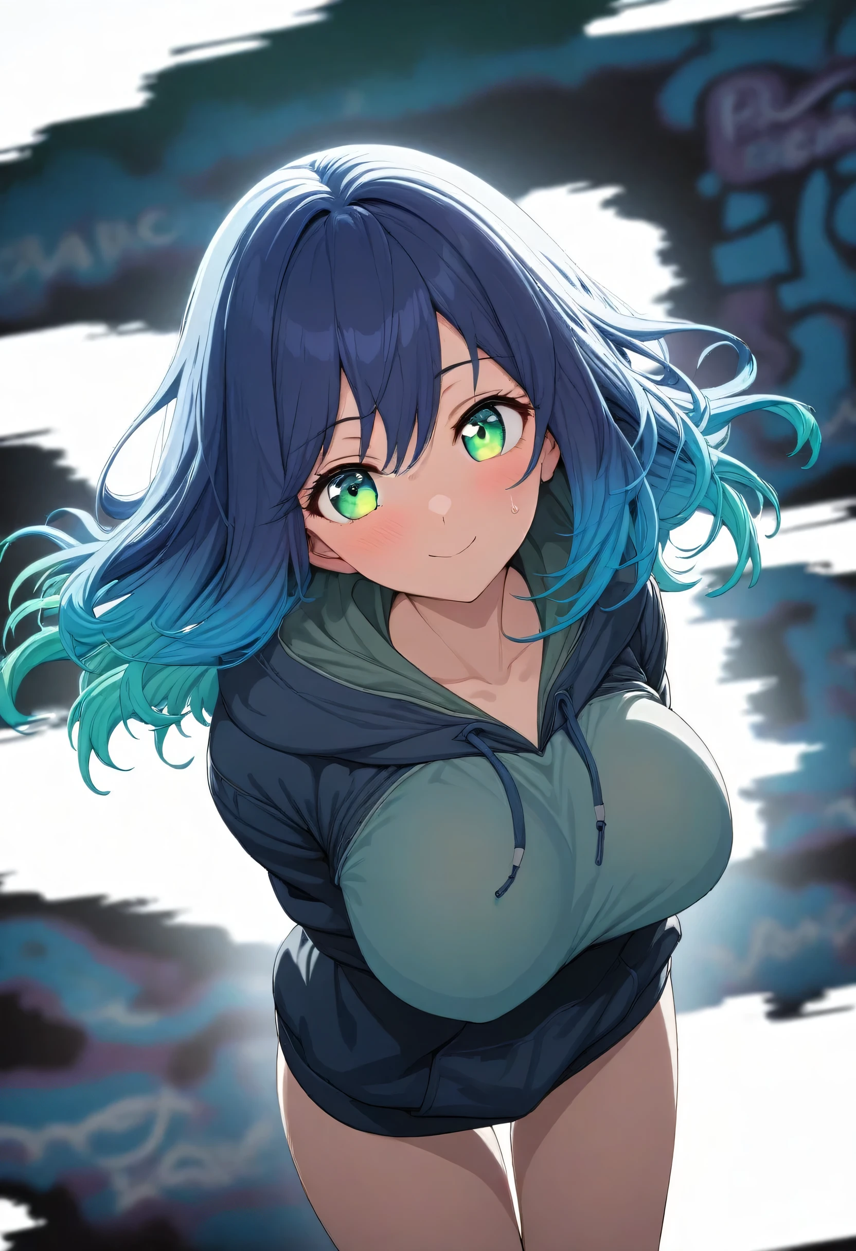 One Girl、Blue Hair、Green Eyes、Medium Hair、Gradient Hair、blue hair
green eyes
medium hair
gradient hair,Detailed Background, masterpiece,Smaller breasts、 Highest quality, smile, ornament, hoodie, Portraiture, Blue Neon, graffiti, dark, night, Glowing Eyes, ブラックライトmasterpiece, Highest quality, One Girl,(((Beautiful blue ocean hair color)))、short hair, (Emerald green eyes:1.5), , Yellow pubic hair growing in the eyes, (Large breasts:1.2), break looking at viewer, break indoors, break (masterpiece:1.2), highest qual,High resolution, unそれy 8k wallpaper, (shape:0.8), (Beautiful and beautiful eyes:1.6), Highly detailed face, Perfect lighting, detailed CG, (Perfect hands, Perfect Anatomy)、Wistful face、Haa、Embarrassing expression(1:2)、Rough I breatheing、(((Legs wide open)))、(((White Background)))、White Background、Red face、blush、Embarrassing、Dynamic pose、whole body、Sweat、I breathe、panic、panic、((whole body))、Perfect Hand、Perfect hands