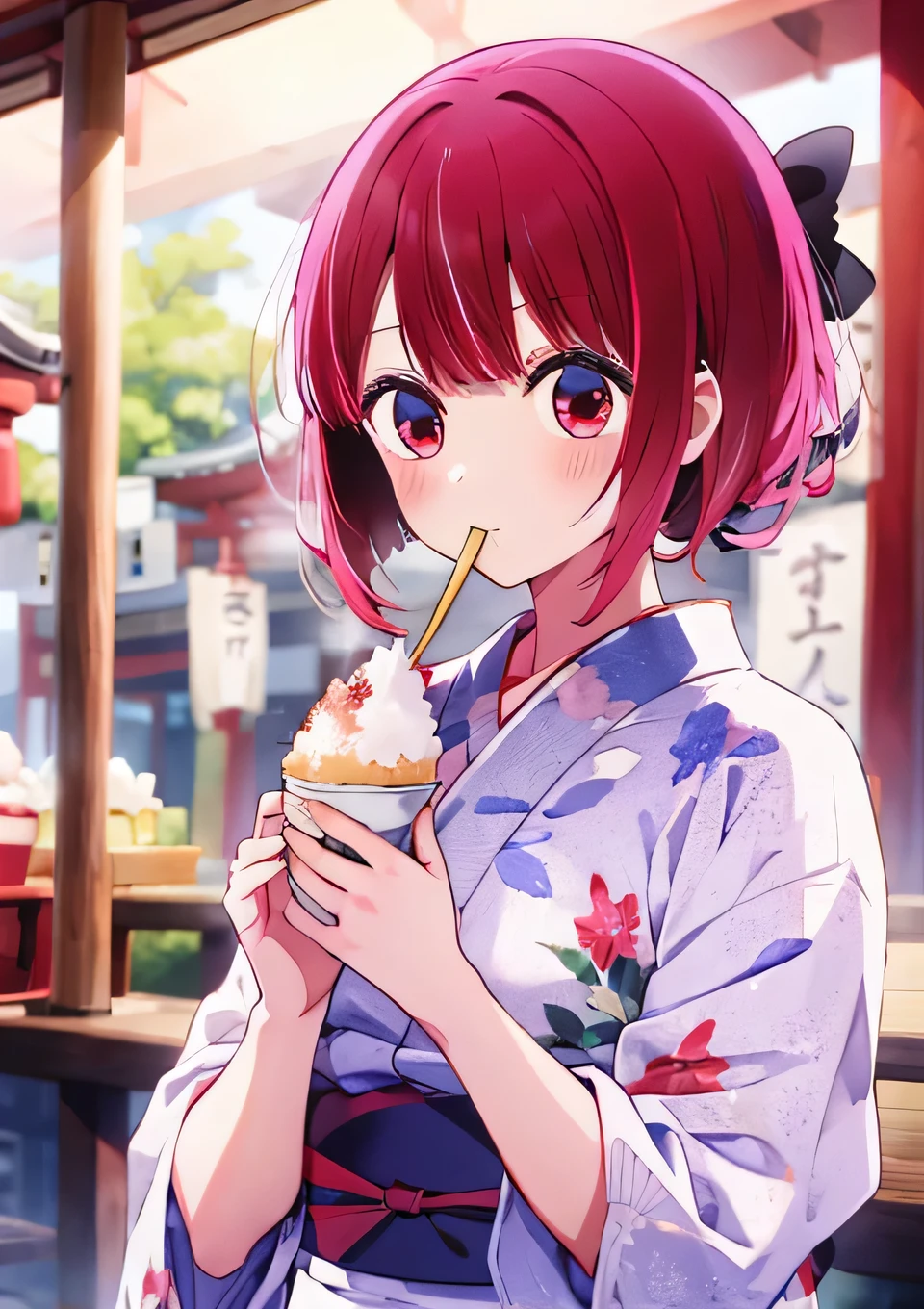 Arima Kana　shrine　firework　yukata　Eating shaved ice