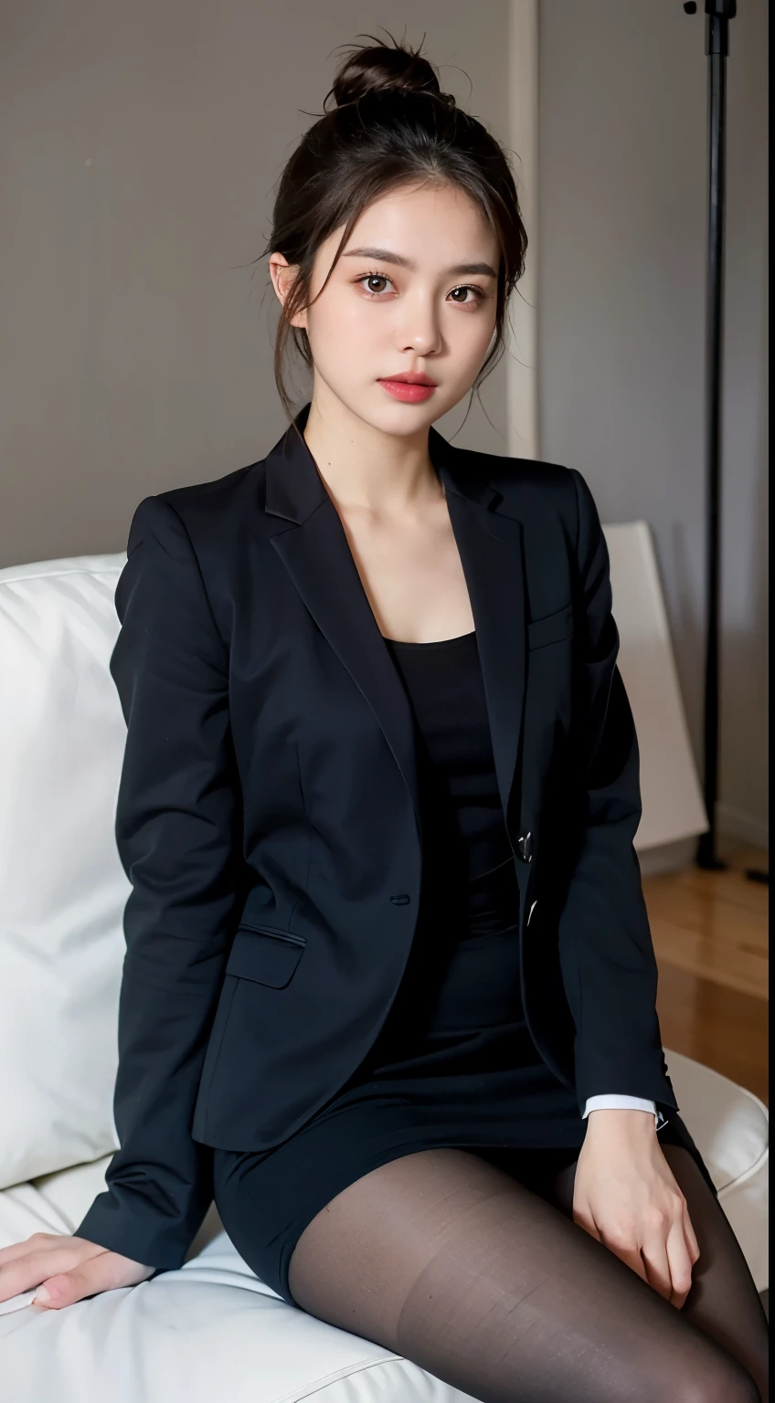 (((masterpiece))), (((Highest quality: 1.4))), ((Super detailed: 1.4)) ,
There is a woman sitting cross-legged on the sofa, (Wearing ultra-realistic pantyhose)、((Wearing a strict business suit)), Skirts and pantyhose、Various poses, 30-year-old woman, 30-year-old woman, Beautiful mature woman, translator, height: 165cm, Full Leg、RAW Photos, (8k、Highest quality、masterpiece:1.2)、(Intricate details:1.4)、(Realistic:1.4)、Octane Rendering、Complex 3D rendering with ultra-detail, Studio Lighting, Rim Light, Sharp details, Super Detail, Realistic skin texture, detailed aspects, Beautiful details in the eyes, Highly detailed CG Unity 16k wallpaper, Makeup, (Detailed Background:1.2), Shiny skin、turn around、Bare thighs!!!、