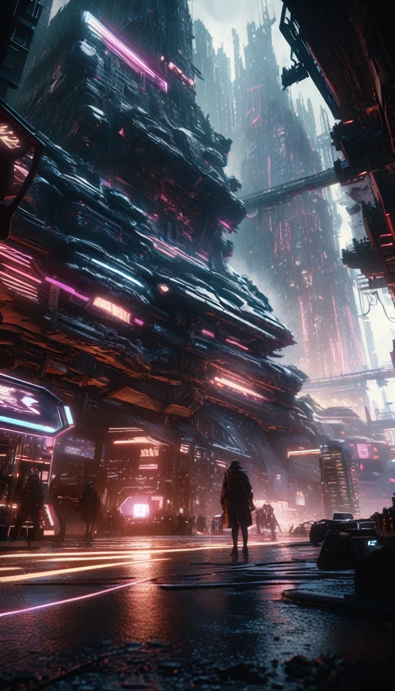 qwertzuiopè0987, intricate detailed cyberpunk city, dark futuristic neon, moody dramatic lighting, cinematic atmosphere, hyper-detailed, 8k, masterpiece, hyper-realistic, photorealistic, volumetric lighting, realistic materials, advanced rendering, cinematic wide angle, moody shadows, dramatic lighting, ultra-detailed, award-winning cgi