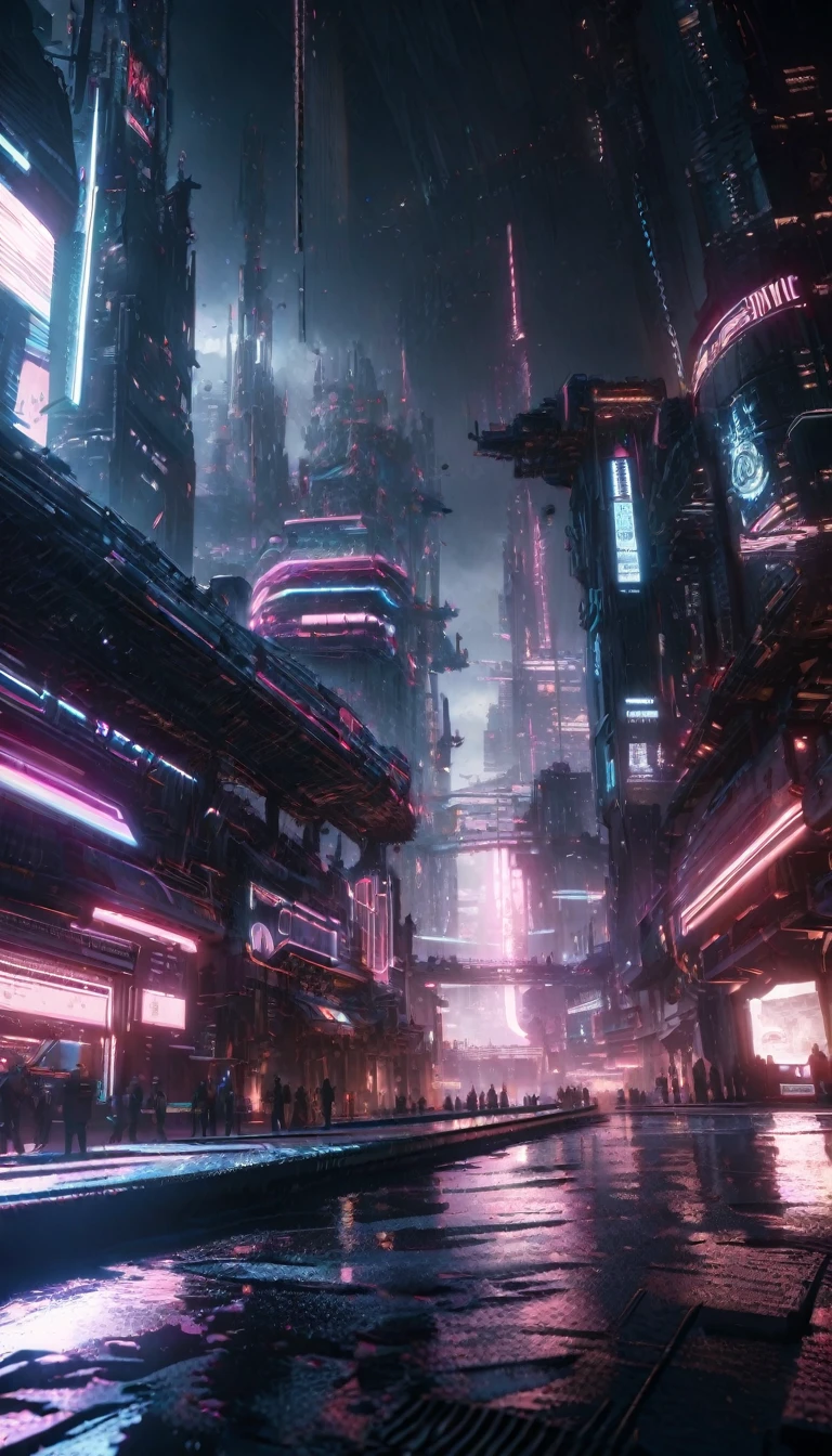qwertzuiopè0987, intricate detailed cyberpunk city, dark futuristic neon, moody dramatic lighting, cinematic atmosphere, hyper-detailed, 8k, masterpiece, hyper-realistic, photorealistic, volumetric lighting, realistic materials, advanced rendering, cinematic wide angle, moody shadows, dramatic lighting, ultra-detailed, award-winning cgi