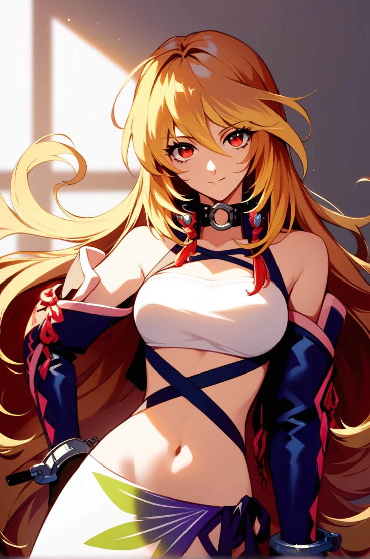 score_9, score_8_up, score_7_up, very aesthetic, source_anime,
simple background, indoor, sunlight,
millaMaxwellBase, 1girl, blonde hair, long hair, red eyes, multicolored hair, 
navel, white miniskirt, white strapless, elbow gloves,  side slit,, zPDXL,extremely detailed,high definition restrained,police,arrest,restrained,shackles,(((handcuffs, cuffs, upper body, handcuff, bound wrists))),masterpiece, best quality,millaMaxwell handcuffs behind her back,