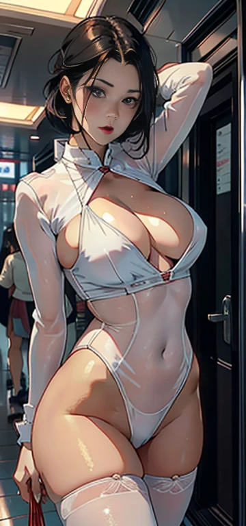 1 Female,41 years old,Mature Woman,Mature Woman,mature,plum,Very large breasts ,Pornographic exposure, solo,(background:Stadium) She has short black hair,Bobohead,station,Viewed from the front, Hair Straightening, Cloudy,(((masterpiece),(Highly detailed CG Unity 8k wallpaper),Highest quality,Cinema Lighting,詳細なbackground,Beautiful and fine details,Bright Eyes,Red Lip(Very elegant and beautiful),(Beautifully detailed eye depiction),Super detailed,masterpiece,)),To the camera,High resolution,Super detailed),Exposing the breasts,Naked genitals, bulge,Legs open,Raised to be sexy,Camel Toe,The face turned red,Open your mouth,frontage,United States Air Force,pilot,(wear:White transparent shirt,Black Pantyhose)Iron Man Uniform