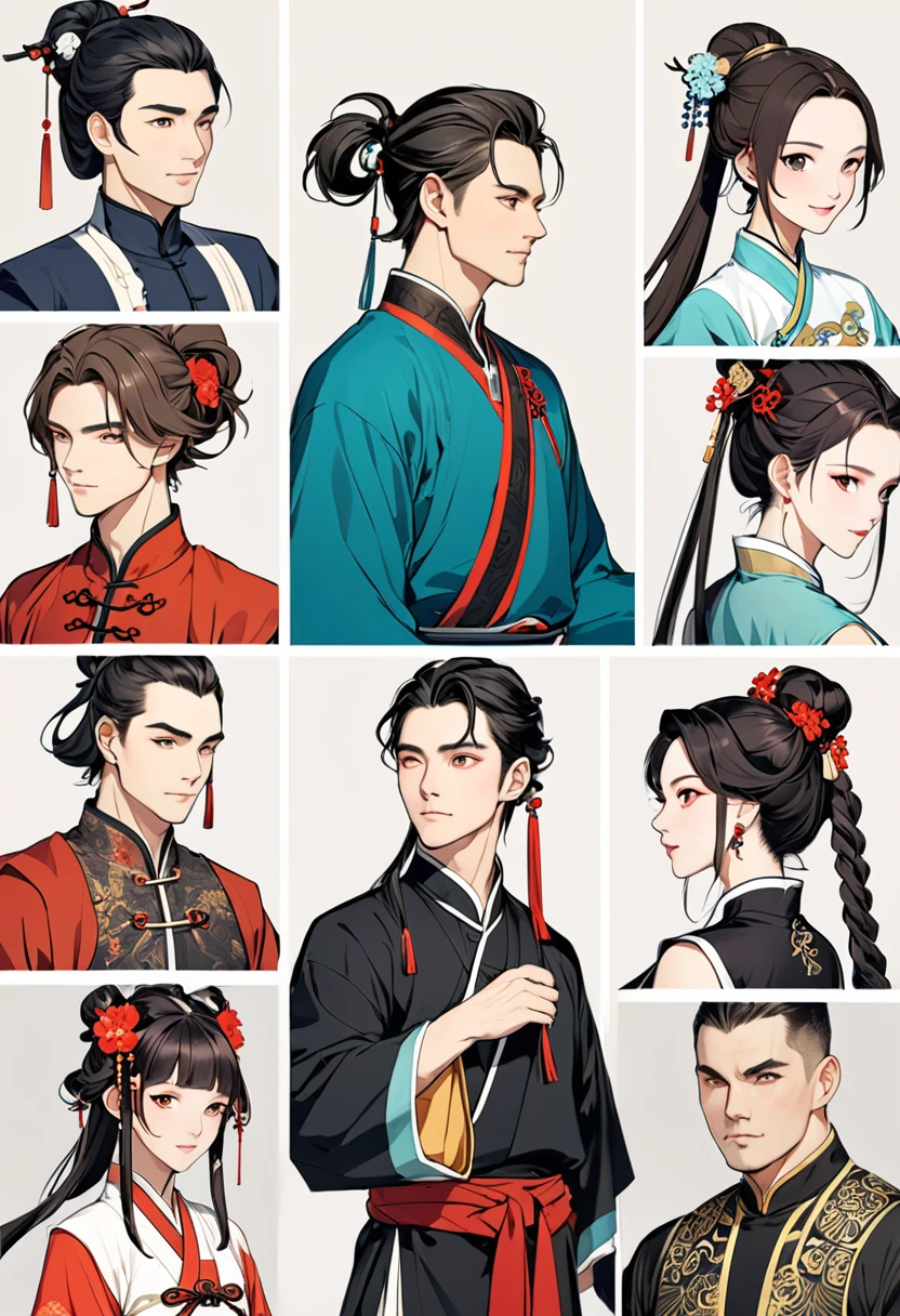 Men wearing ancient Chinese clothes and with ancient Chinese hairstyles