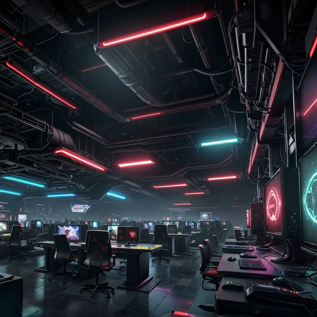 The world of online games, Opportunity, A world made of computers for gaming, There are video cards everywhere, Computer parts are everywhere, Everything is cluttered, wasteland, Bottomless computer dump, Computers are everywhere, Neon, Processors, Motherboards, Best quality, Very detailed, Superior clarity, 8K Ultra HD