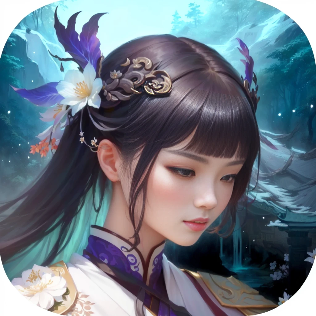 Close-up of a lady with a flower in her hair, Inspired by trees, heise jinyao, xianxia hero, yun ling, Inspired by Ju Lian, Xianxia fantasy, Inspired by Pu Hua, heise-lian yan fang, Inspired by Lan Ying, Xianxia, Inspired by Hong Ren, dragon