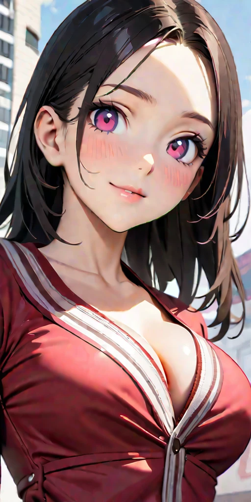 ((Highest quality、masterpiece、anime style、best quality、high resolution、8k、detailed、ultra-detailed:1.3))、Long legs:1.2, Beautiful woman with perfect figure:1.4、(Smiling:1.2), double eyelid、30-year-old female、((((One Woman,beautiful face,Beautiful face、London,upper body:1.5)))),Big Breasts、High resolution, accurate, Anatomically correct, High-resolution model, high quality, Very detailed, Ultra high definition, Textured skin,