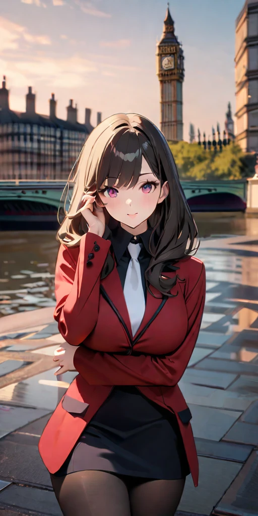 ((Highest quality、masterpiece、anime style、best quality、high resolution、8k、detailed、ultra-detailed:1.3))、Long legs:1.2, Beautiful woman with perfect figure:1.4、(Smiling:1.2), double eyelid、30-year-old female、((((One Woman,beautiful face,Beautiful face、London,upper body:1.5)))),Big Breasts、High resolution, accurate, Anatomically correct, High-resolution model, high quality, Very detailed, Ultra high definition, Textured skin,