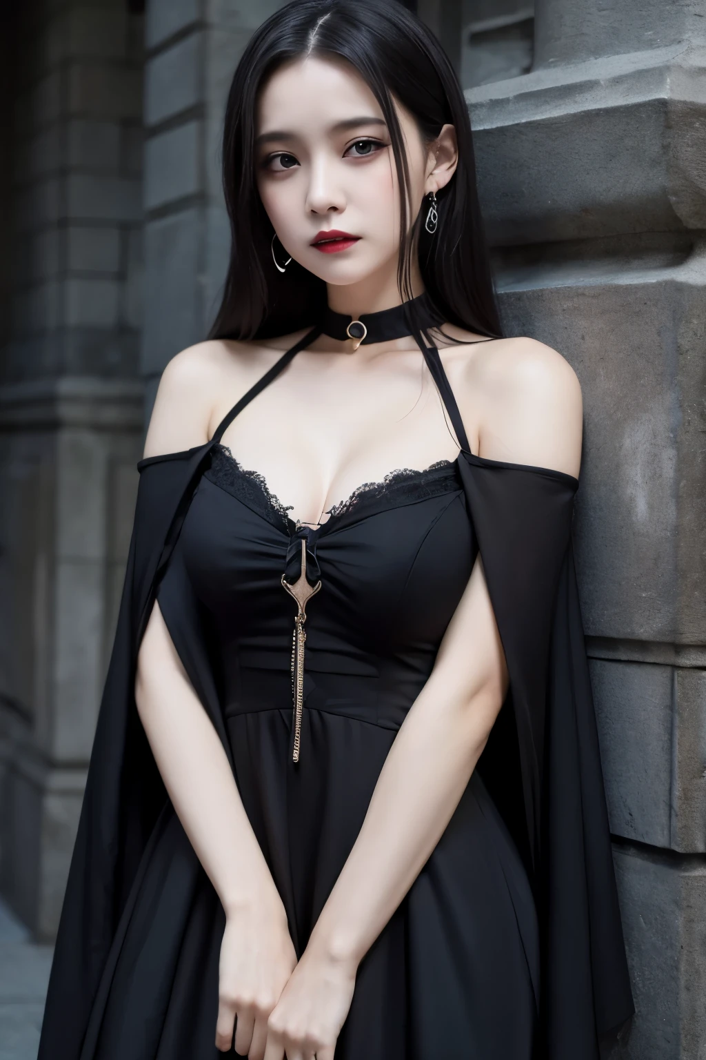 Female vampire Black dress, droopy eyes