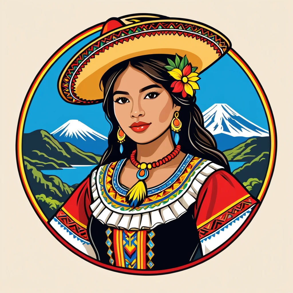 woman in ecuador folk outfit, vector graphics, strong contours, logo design
