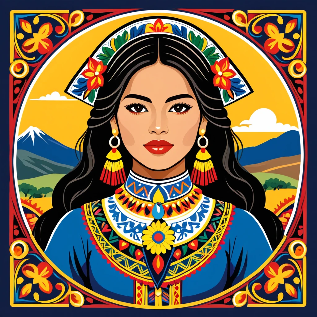 woman in ecuador folk outfit, vector graphics, strong contours, logo design