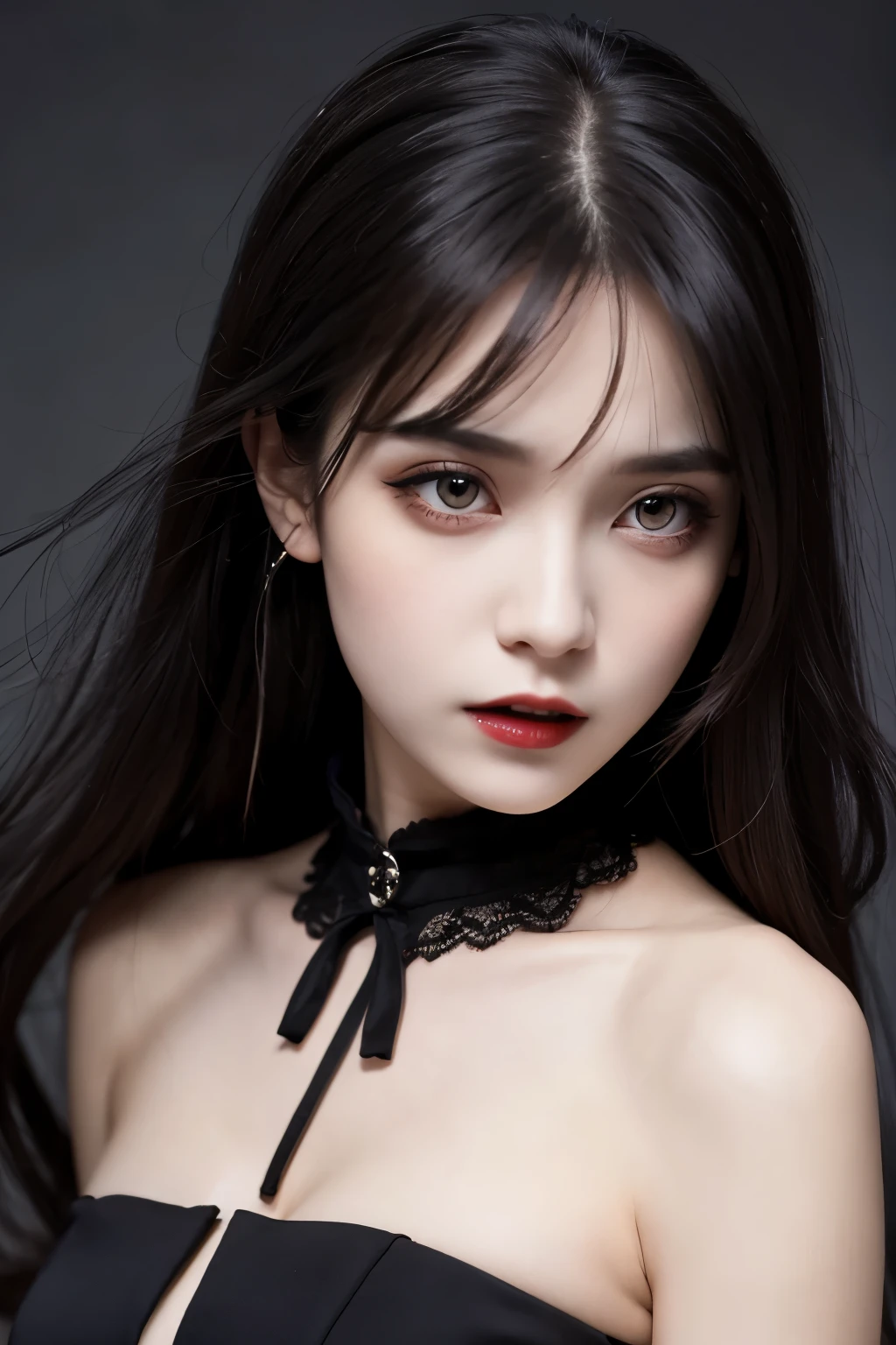 Female vampire Black dress, droopy eyes